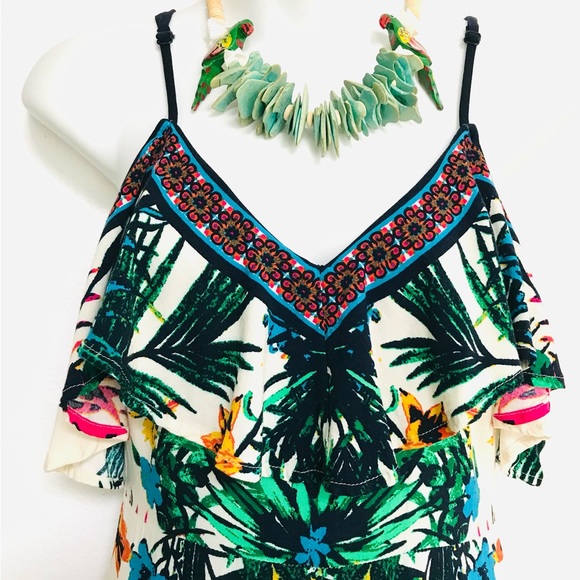 FLYING TOMATO Tropical Floral Ruffle JUMPSUIT Small - Picture 12 of 15